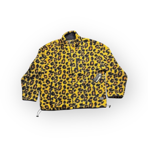 Free Nature Jackets & Blazers - Free Nature Leopard Sherpa Fleece Jacket Yellow Black Zip Up Size M NWT